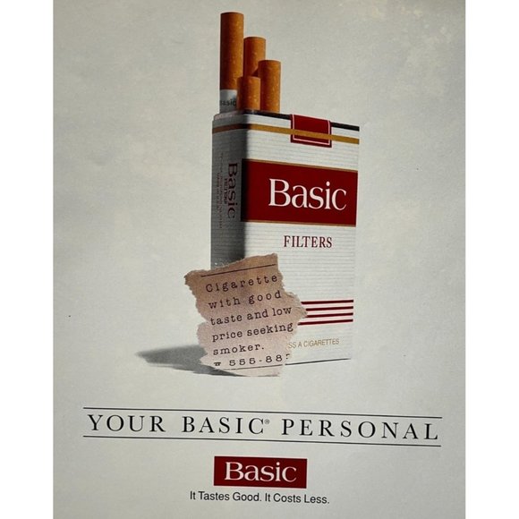 Philip Morris Basic Cigarettes Print Ad Vintage 1994 Smoking Tobacciana - Picture 6 of 6